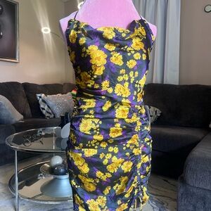 For Love And Lemons Purple, Black and Yellow Floral Mini Dress